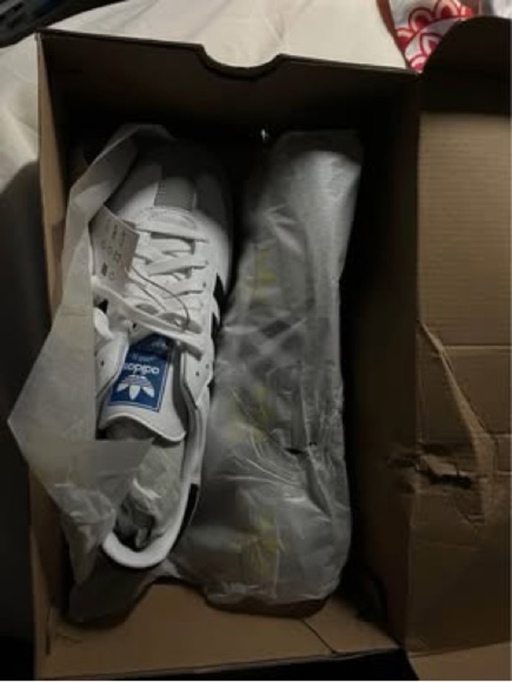 adidas White Sneakers with Blue Logo Accent